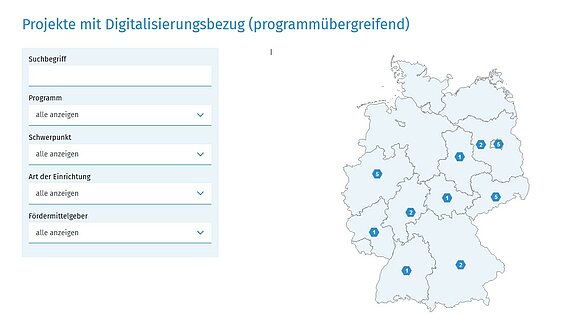 Projektlandkarte auf der ZdA-Homepage