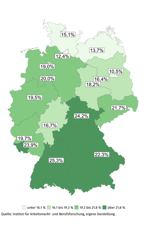 Anteil Beschäftigter in Fertigungsberufen und fertigungstechnischen Berufen