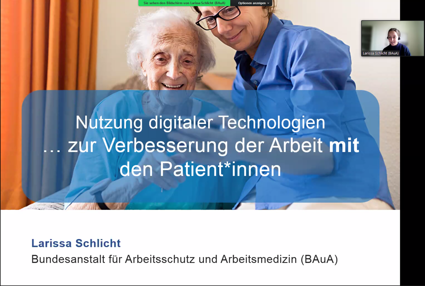 Larissa Schlicht (BAuA) präsentiert Nutzungsmöglichkeiten digitaler Technologie